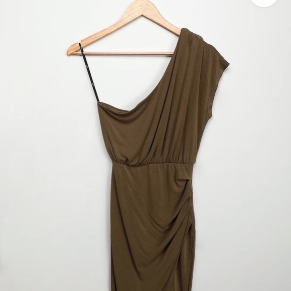 Olive Green One-Shoulder Midi Dress - Small - Picture 3 of 5